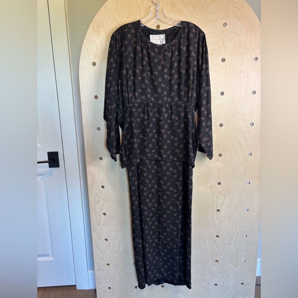 NWT Vintage 80’s Angelheart Designs LA Black/Brown Long Sleeve Tiered Dress S